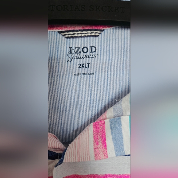 IZOD saltwater Striped Button-Up Shirt in Pink and Blue - Picture 3 of 5